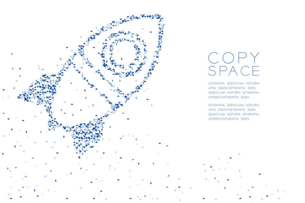 抽象的な幾何学的な多角形四角と三角形パターン漫画ロケット宇宙船の形状、空間探査コンセプト デザイン青図コピー スペース、ベクトル eps 10 白い背景が付いて - ベクター画像