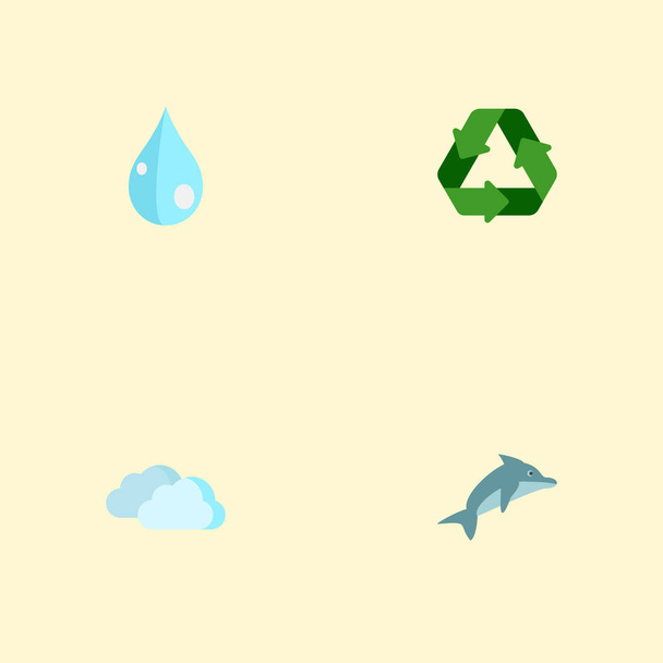 Zestaw eko ikony płaski symboli z delfinów, recykling, drop i innych ikon dla projektu logo mobilnych aplikacji sieci web. - Wektor, obraz