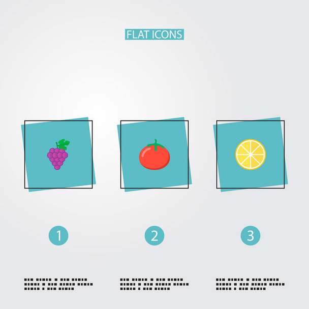 Meyve simgeler düz stil sembolleri domates, limon, üzüm ve web mobil app logo tasarımı için diğer simgeler kümesi. - Vektör, Görsel