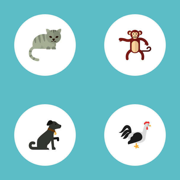 猫、犬、コック、web モバイル アプリのロゴ デザインの他のアイコンを持つ動物アイコン フラット スタイル シンボルのセット. - ベクター画像