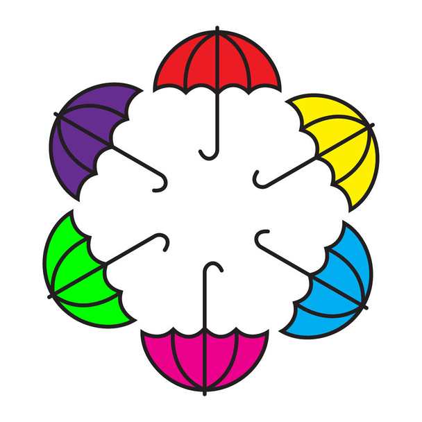 Umbrellas circle. Icon. Six bright different colors umbrellas. Logo. Vector illustration. - Vector, Image