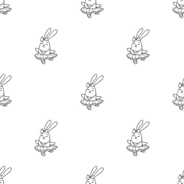 seamless vector pattern with cartoon ballerina rabbits - ベクター画像