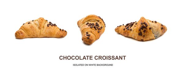 Makea punottu leivonnaiset croissant eristetty tai Pate feuilletee valkoisella pohjalla. Tuore phyllo leivonnaiset suklaa sirut ja hilloa sisällä lähikuva
 - Valokuva, kuva
