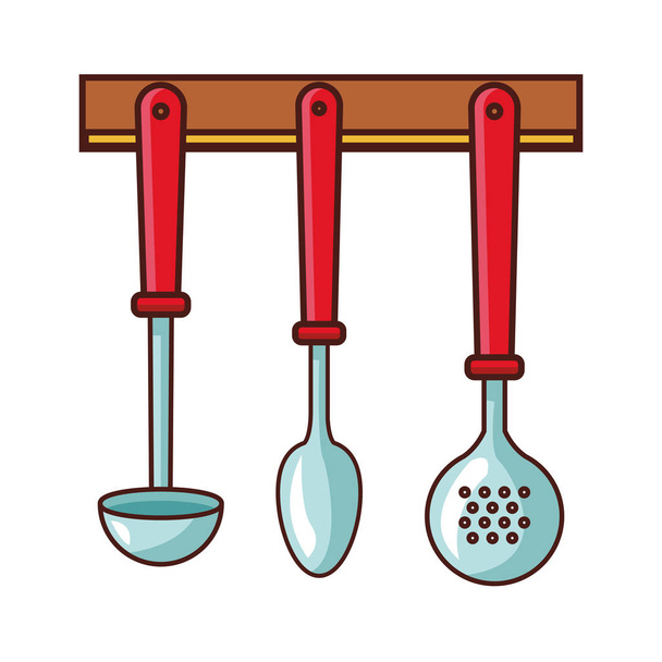 Кухонные принадлежности на полке
 - Вектор,изображение