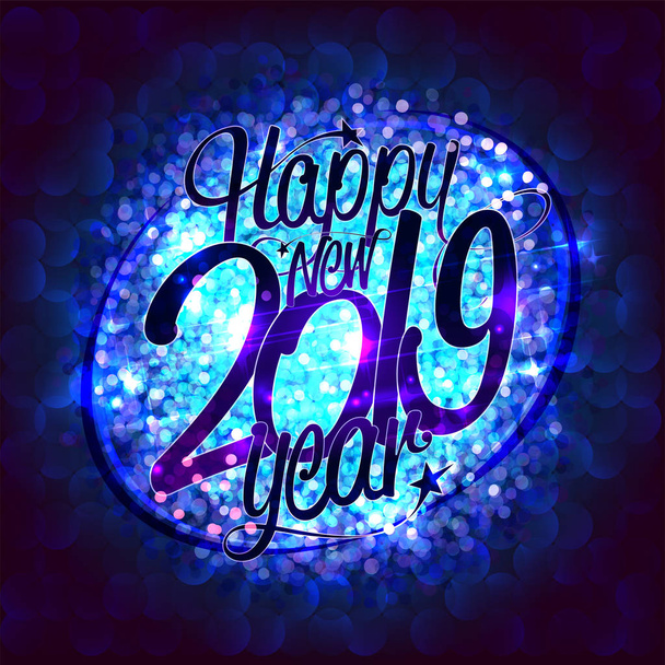 Bonne nouvelle carte année 2019 avec fond bleu scintille, illustration vectorielle
 - Vecteur, image