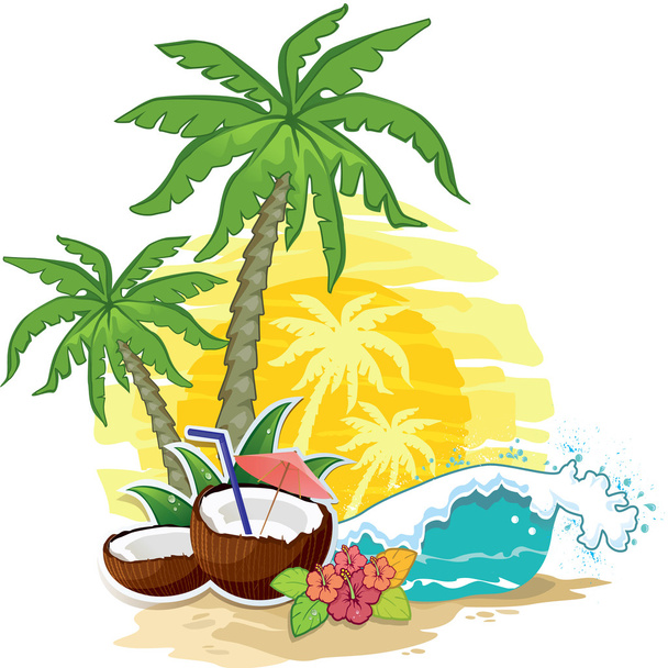 Tropical landscape coconut - Vector, Image