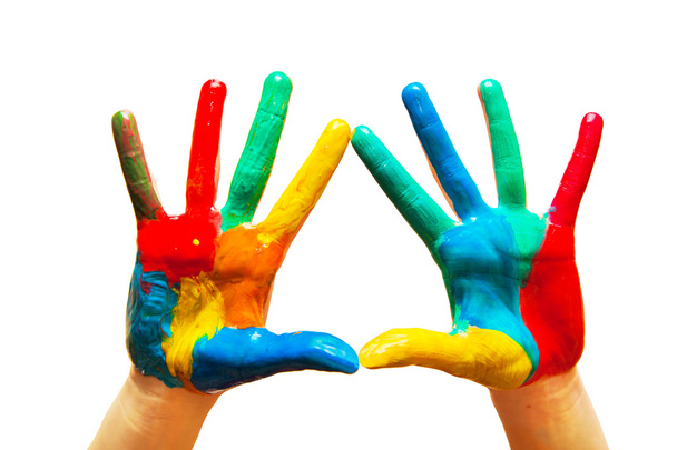 Painted hands, colorful fun. Isolated - Photo, Image