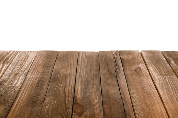 Superficie de mesa de madera vacía sobre fondo blanco
 - Foto, imagen