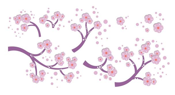 Иллюстрация набора цветочных элементов с цветением вишни, цветами вишни
 - Вектор,изображение