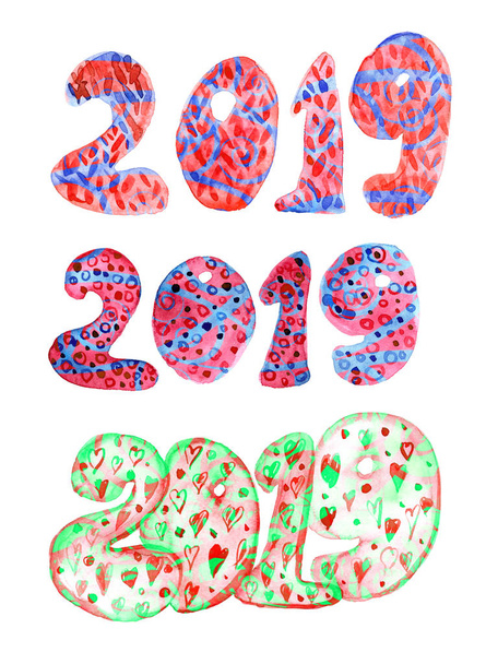 2019 mit einem Pinsel gemalt bunt zwanzig neunzehn Buchstaben - Foto, Bild