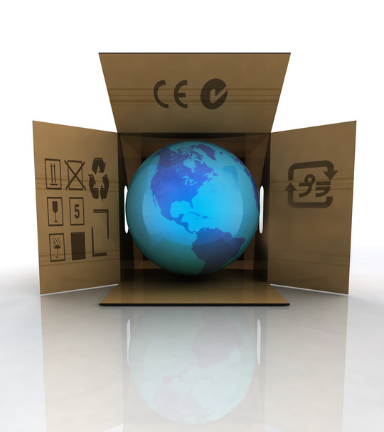 carton box with world globe with america - Photo, Image