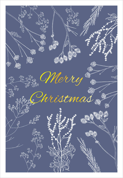 Tarjeta de Navidad con flores de invierno. Ilustración vectorial dibujada a mano
. - Vector, Imagen