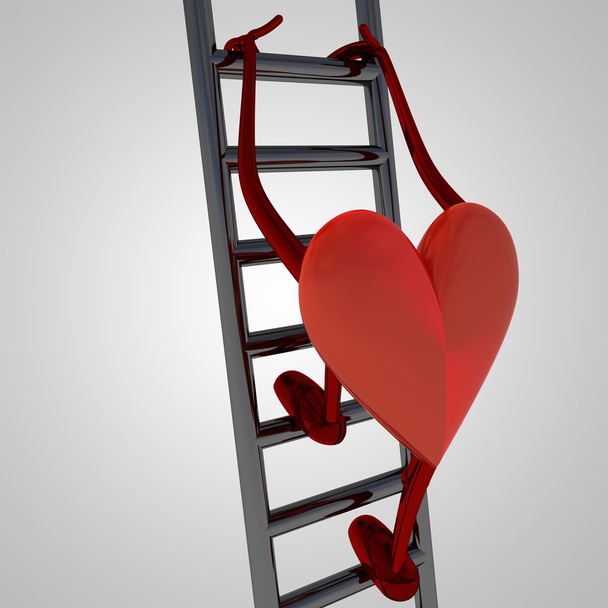 srdce zdravotních postava vyšplhat se na kovový žebřík - Fotografie, Obrázek