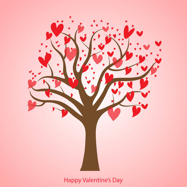 Be my Valentine card with tree and red hearts. Vector. - Wektor, obraz
