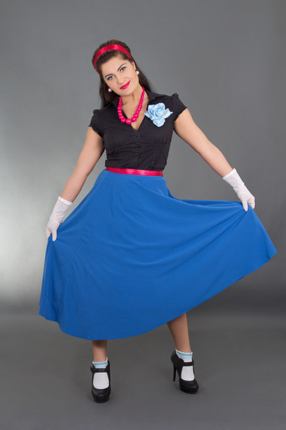 pretty pinup girl in blue skirt - Photo, Image