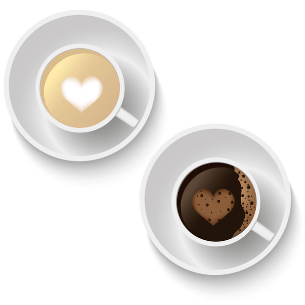 Coffee cups with hears form. Vector. - Вектор, зображення