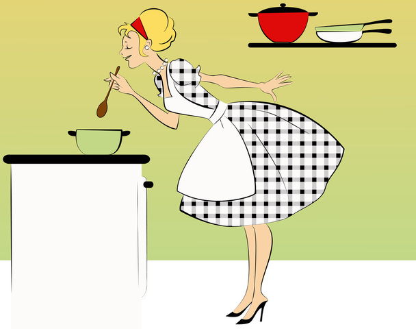 Housewife cooking dinner - Vector, Image