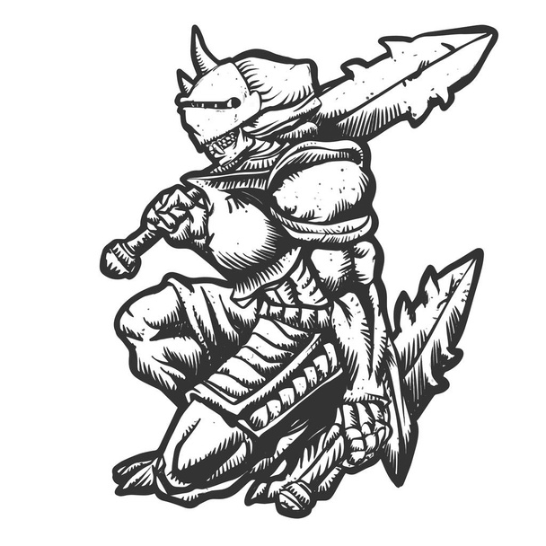 Monstro guerreiro com ilustração de armadura
 - Vetor, Imagem