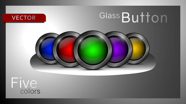 Collection of five multi-colored glass icons. - Vektor, Bild