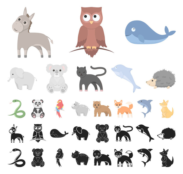 Нереалістичний мультфільм про тварин, чорні ікони в наборі для дизайну. Іграшкові тварини Векторний символ стокова веб-ілюстрація
. - Вектор, зображення