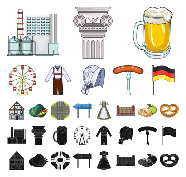 Country Germany cartoon, black icons in set collection for design. Germany and landmark vector symbol stock web illustration. - Vecteur, image