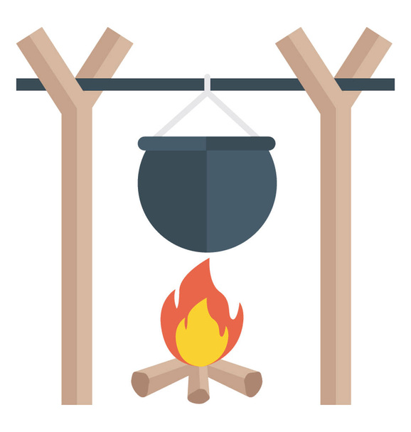 Flat detailed icon of campfire.  - Vektör, Görsel