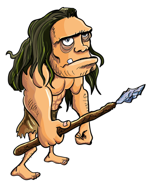 Homem das cavernas dos desenhos animados com uma lança
 - Vetor, Imagem
