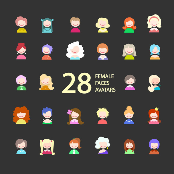 Colección de 28 caras femeninas avatares. Iconos de chicas. Ilustración vectorial
 - Vector, Imagen