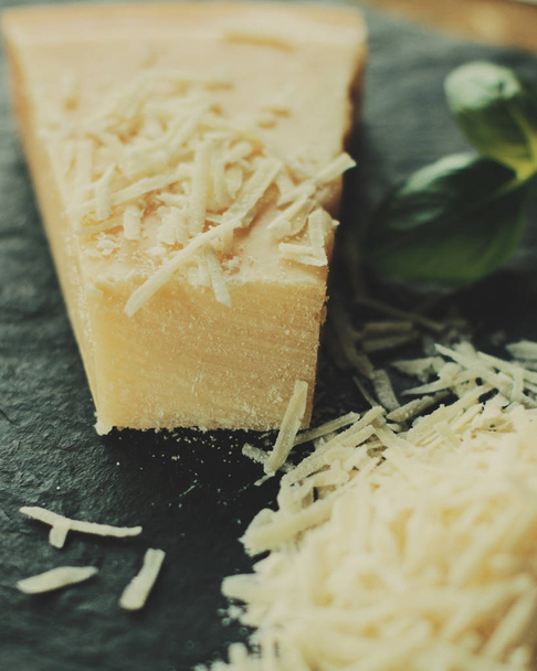 dairy and rustic farm food styled concept - shredded parmesan cheese, elegant visuals - Zdjęcie, obraz