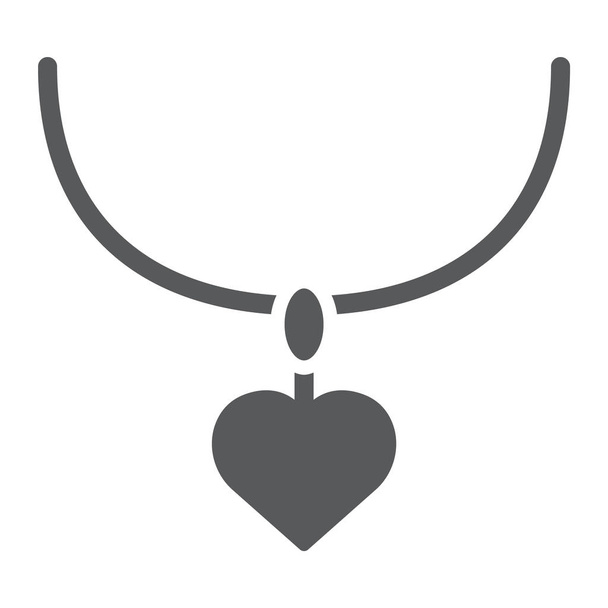 Necklace with heart glyph icon, jewelry and accessory, pendant sign, vector graphics, a solid pattern on a white background. - Vector, Image