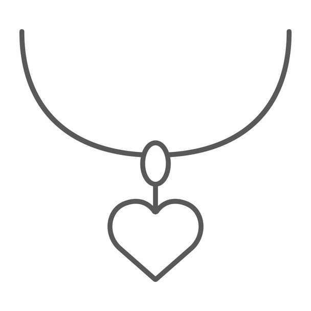 Necklace with heart thin line icon, jewelry and accessory, pendant sign, vector graphics, a linear pattern on a white background. - Vector, Image