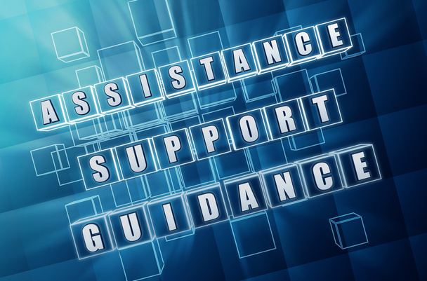 assistance, support, guidance in blue glass cubes - Photo, Image
