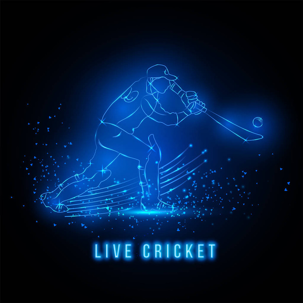 Creative template or poster design with line art illustration of batsman with neon lighting effect. - Vector, Image