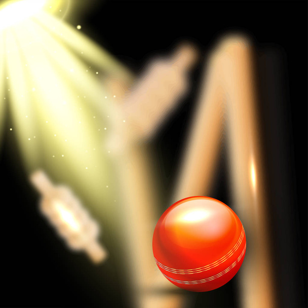 Realistinen pallo lyömällä veräjä kannot hämärtynyt valaistus tausta kriketti turnaus
. - Vektori, kuva