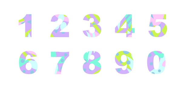 Collection of numbers with bright abstract texture. Good for any printed products, textile, invitation for a holiday and other types of design. - Vector, imagen