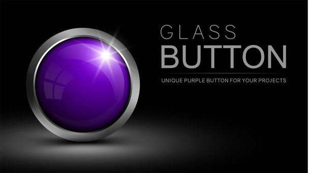 Glass purple button for web design and other projects - Vector, Image