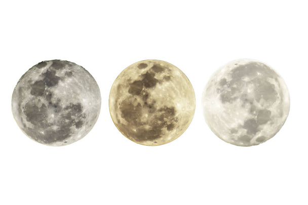 Lua cheia isolada em um fundo branco Com a mudança de forma de acordo com a data e hora
. - Foto, Imagem