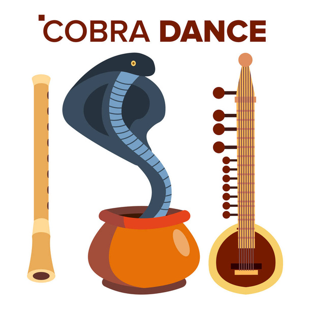Cobra Dance Vector. Carico di serpenti. Flauto e vaso. India. Illustrazione isolata del fumetto
 - Vettoriali, immagini