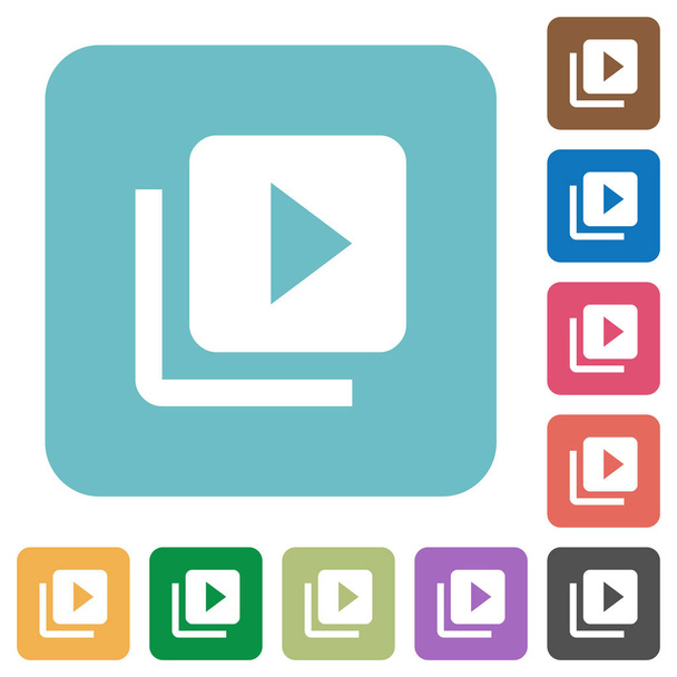 Biblioteki wideo białe płaskie ikony na kolor zaokrąglony kwadrat tła - Wektor, obraz