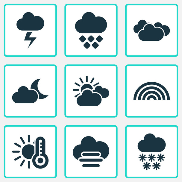 Weather icons set with hailstone, sunset, crescent and other colors elements. Isolated vector illustration weather icons. - Vector, Image