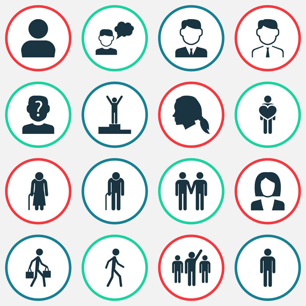 People icons set with employee, leader, job woman and other feeling elements. Isolated  illustration people icons. - Photo, Image