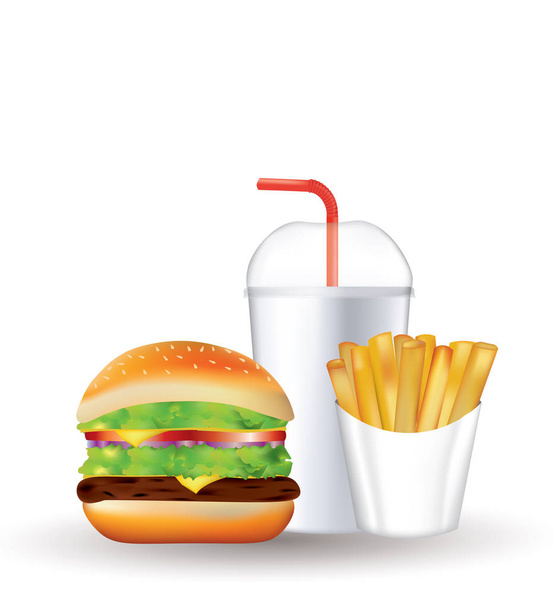 Fast food set, soda, french fries and burger - Вектор, зображення