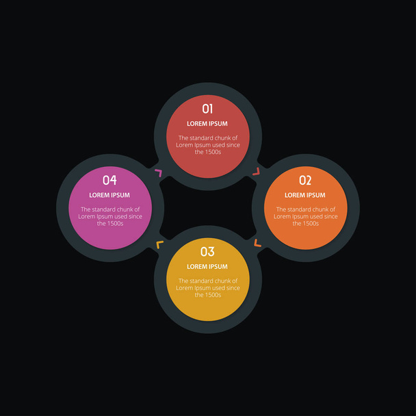 4 step infographic, four choices flow infographic, circular options processes diagram - Vektori, kuva