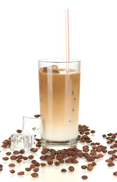 Cold coffee with ice in glass isolated on white - Valokuva, kuva