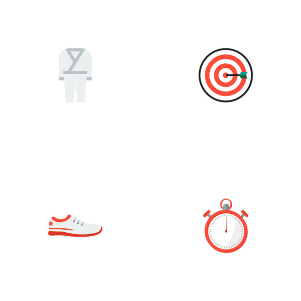 Set di icone di attività simboli in stile piatto con freccette, scarpe da ginnastica, kimono e altre icone per il design del logo dell'app mobile web
. - Vettoriali, immagini