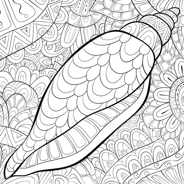 A cute shell  with ornaments  image for relaxing activity.A coloring book,page for adults.Zen art style illustration for print.Poster design. - Vector, imagen