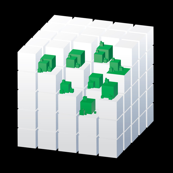weißer Würfel mit grünen Teilen - Vektor, Bild