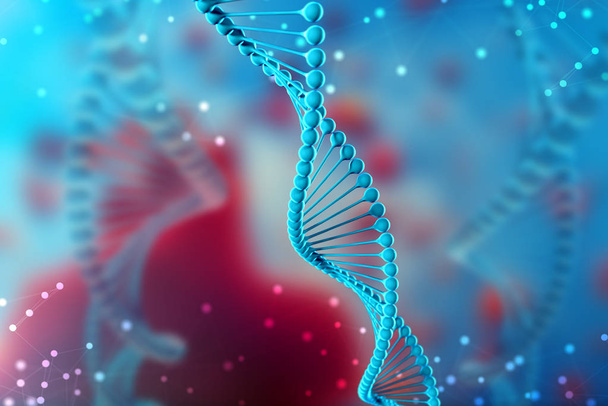 3d Illustrazione della molecola di DNA. La molecola elicoidale di un nucleotide nell'ambiente dell'organismo come nello spazio. Il genoma concetto e la modifica del corpo
 - Foto, immagini
