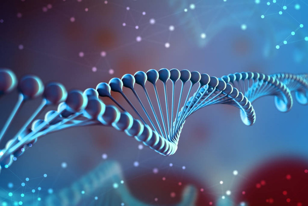3d Illustrazione della molecola di DNA. La molecola elicoidale di un nucleotide nell'ambiente dell'organismo come nello spazio. Il genoma concetto e la modifica del corpo
 - Foto, immagini
