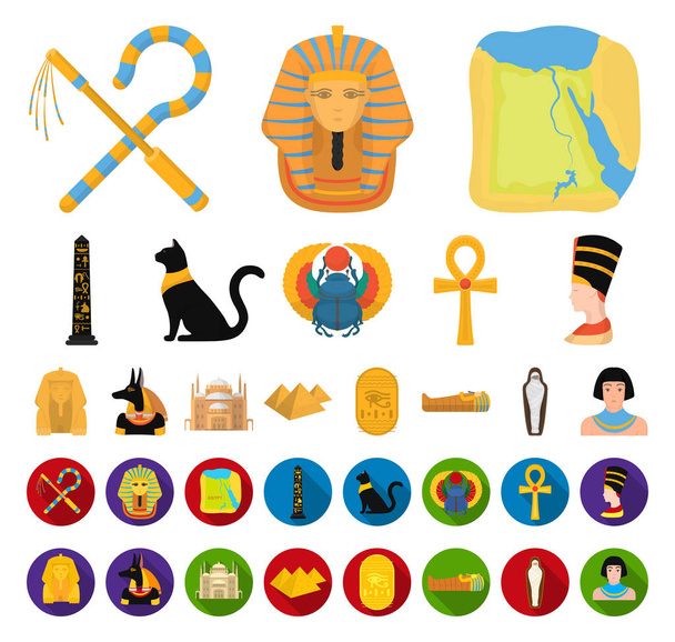 Desenhos animados do Antigo Egito, ícones planos em coleção de conjuntos para design. O reinado do faraó símbolo vetorial ilustração web
. - Vetor, Imagem